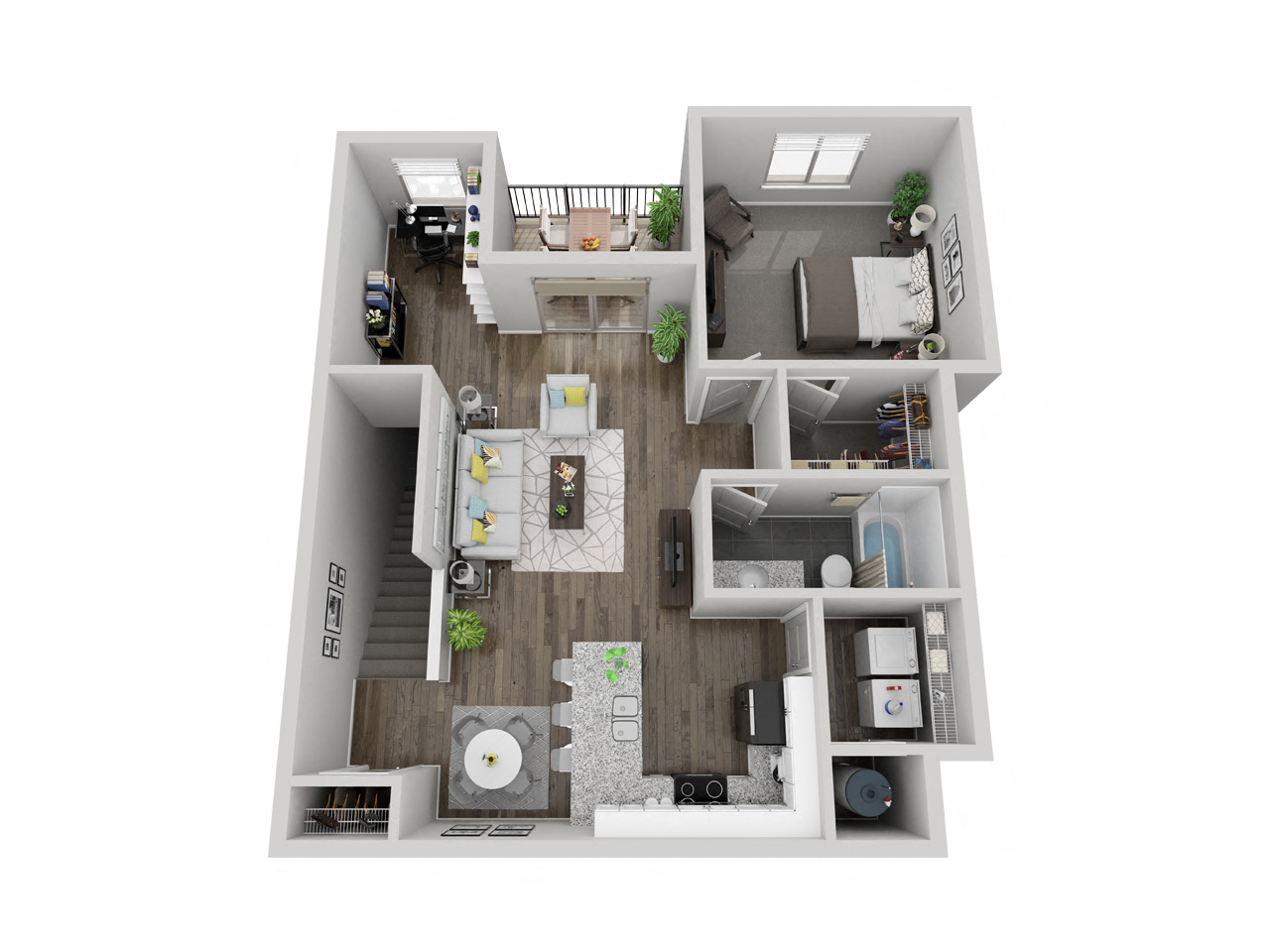Floor plan for 1 bed, 1 bath, 891 sqft